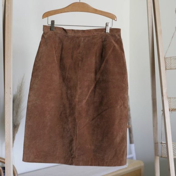 Vintage Dresses & Skirts - Vintage 90’s Rust Brown Suede Pencil Skirt